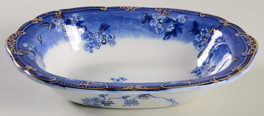 Lugano (Flow Blue) 8" Oval Vegetable Bowl by Ridgway (Ridgways)-1