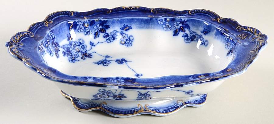 Lugano (Flow Blue) Oval Vegetable No Lid by Ridgway (Ridgways)-1
