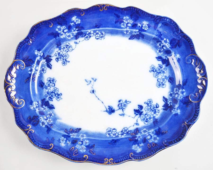 Lugano (Flow Blue) 17" Oval Serving Platter by Ridgway (Ridgways)-1