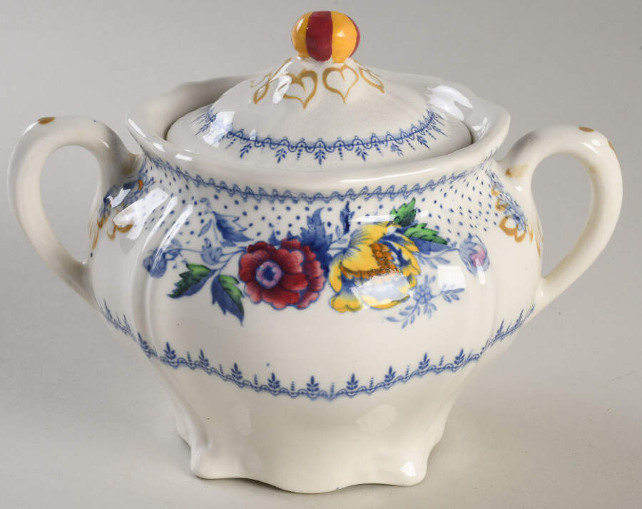 Lynton Blue Multicolor Sugar Bowl & Lid by Ridgway (Ridgways)-1