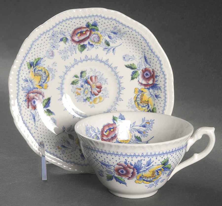 Lynton Blue Multicolor Flat Cup & Saucer Set by Ridgway (Ridgways)-1