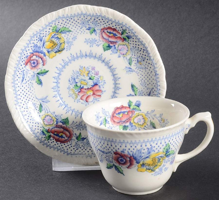Lynton Blue Multicolor Flat Demitasse Cup & Saucer Set by Ridgway (Ridgways)-1