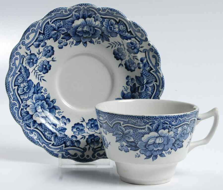 Marlborough Blue Flat Cup & Saucer Set by Ridgway (Ridgways)-1