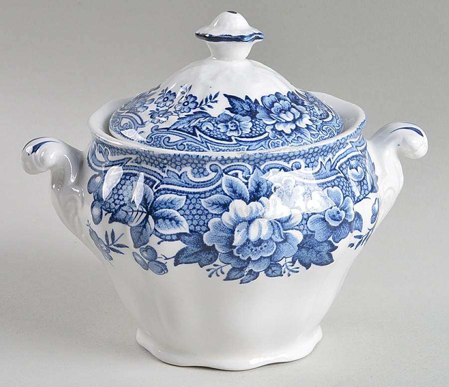 Marlborough Blue Sugar Bowl & Lid by Ridgway (Ridgways)-1