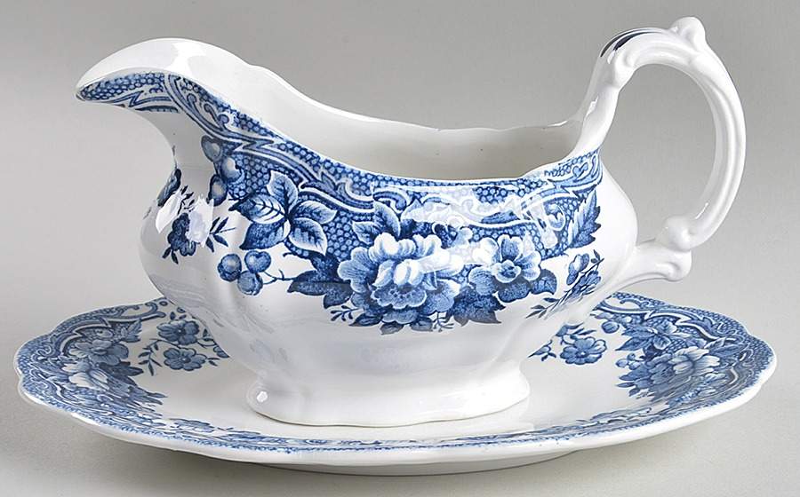 Marlborough Blue Gravy Boat & Underplate by Ridgway (Ridgways)-1