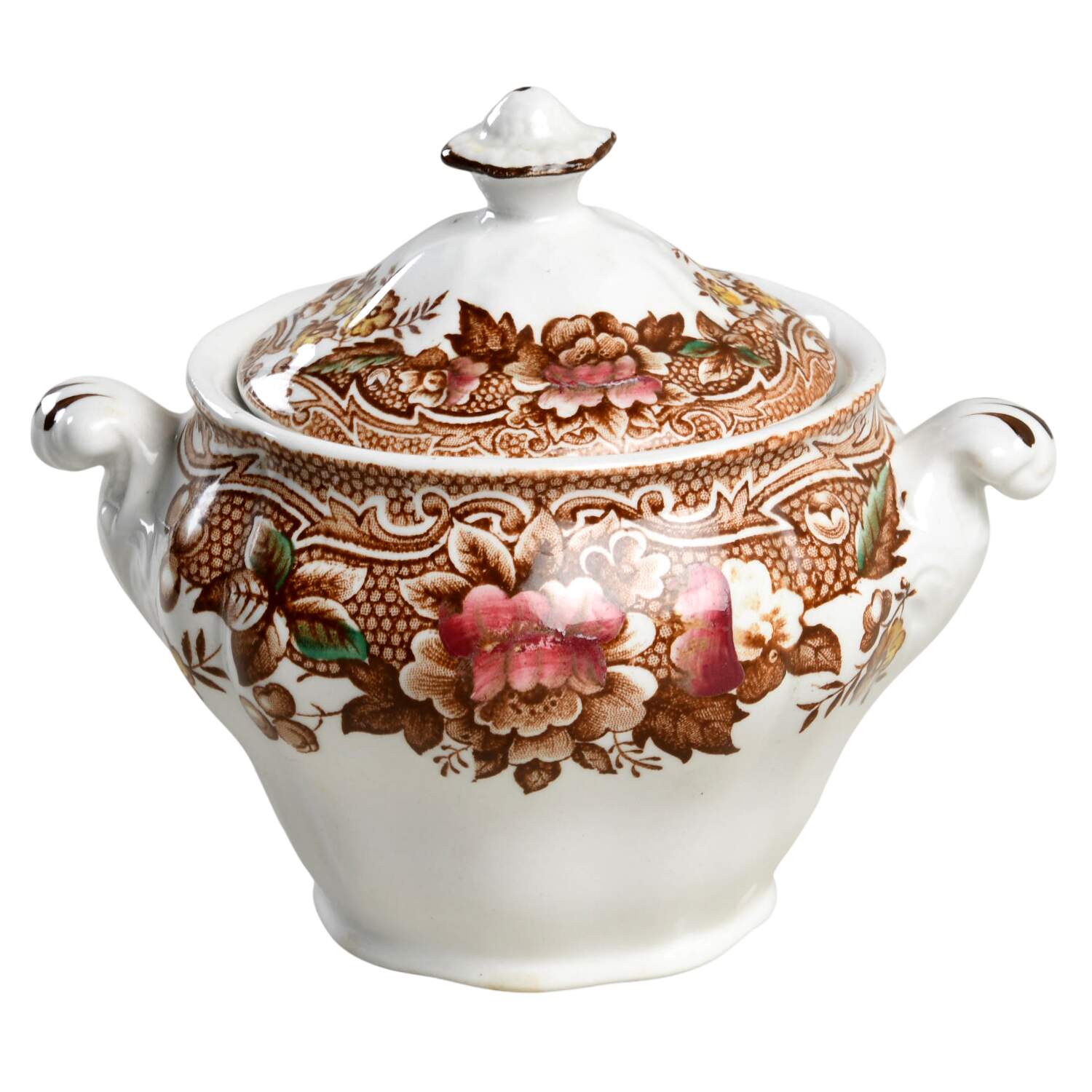 Marlborough Multicolor Brown Sugar Bowl & Lid by Ridgway (Ridgways)-1