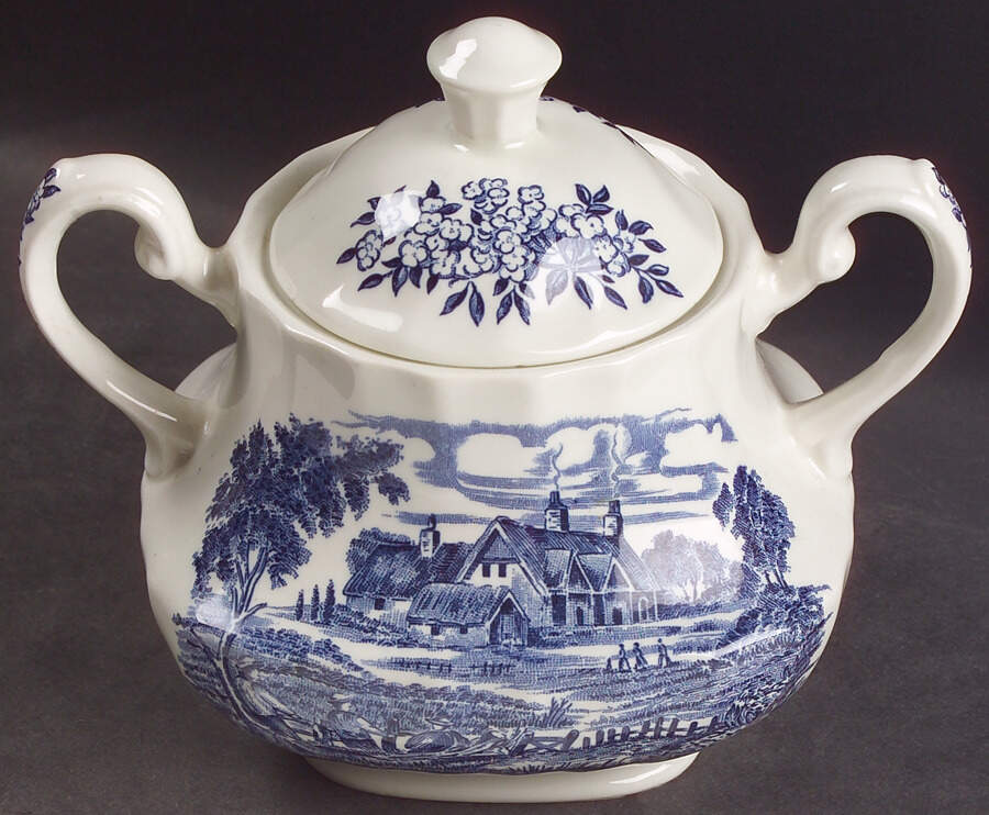 Meadowsweet Blue Sugar Bowl & Lid by Ridgway (Ridgways)-1
