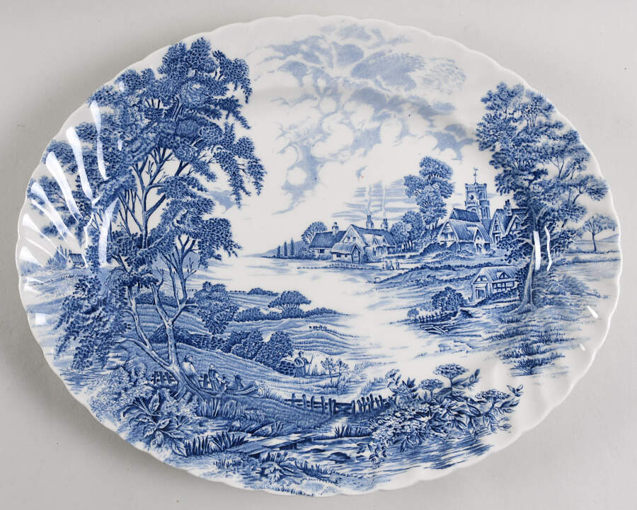 Meadowsweet Blue 14" Oval Serving Platter by Ridgway (Ridgways)-1