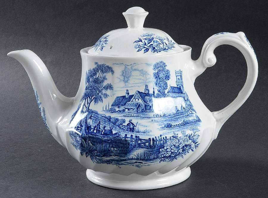 Meadowsweet Blue Teapot & Lid by Ridgway (Ridgways)-1