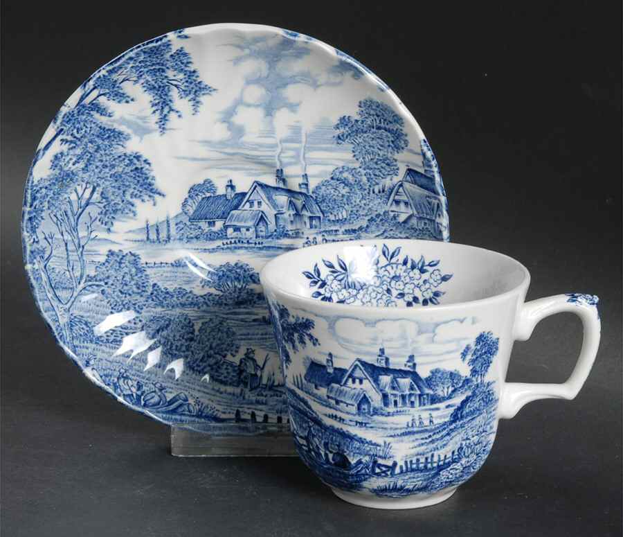 Meadowsweet Blue Flat Cup & Saucer Set by Ridgway (Ridgways)-1