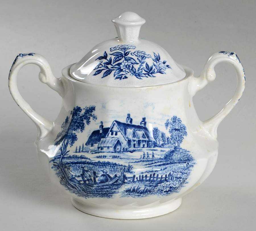 Meadowsweet Blue Sugar Bowl & Lid by Ridgway (Ridgways)-1