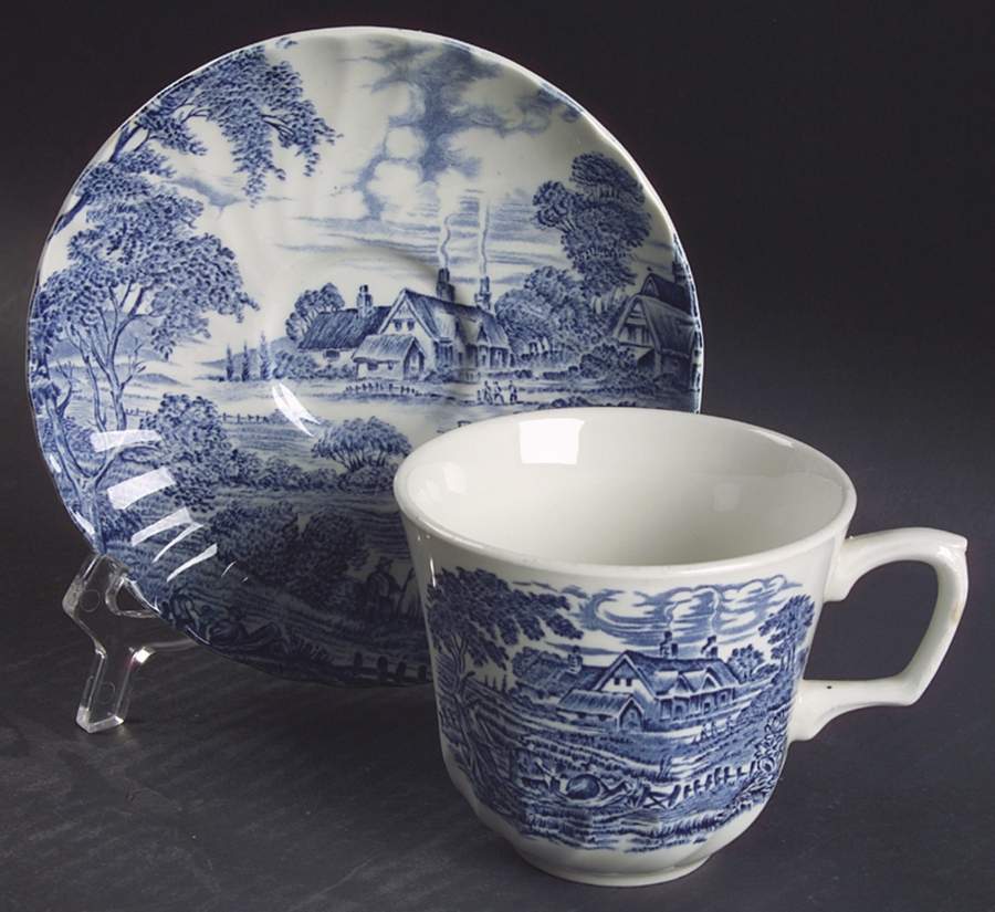 Meadowsweet Blue Flat Cup & Saucer Set by Ridgway (Ridgways)-1