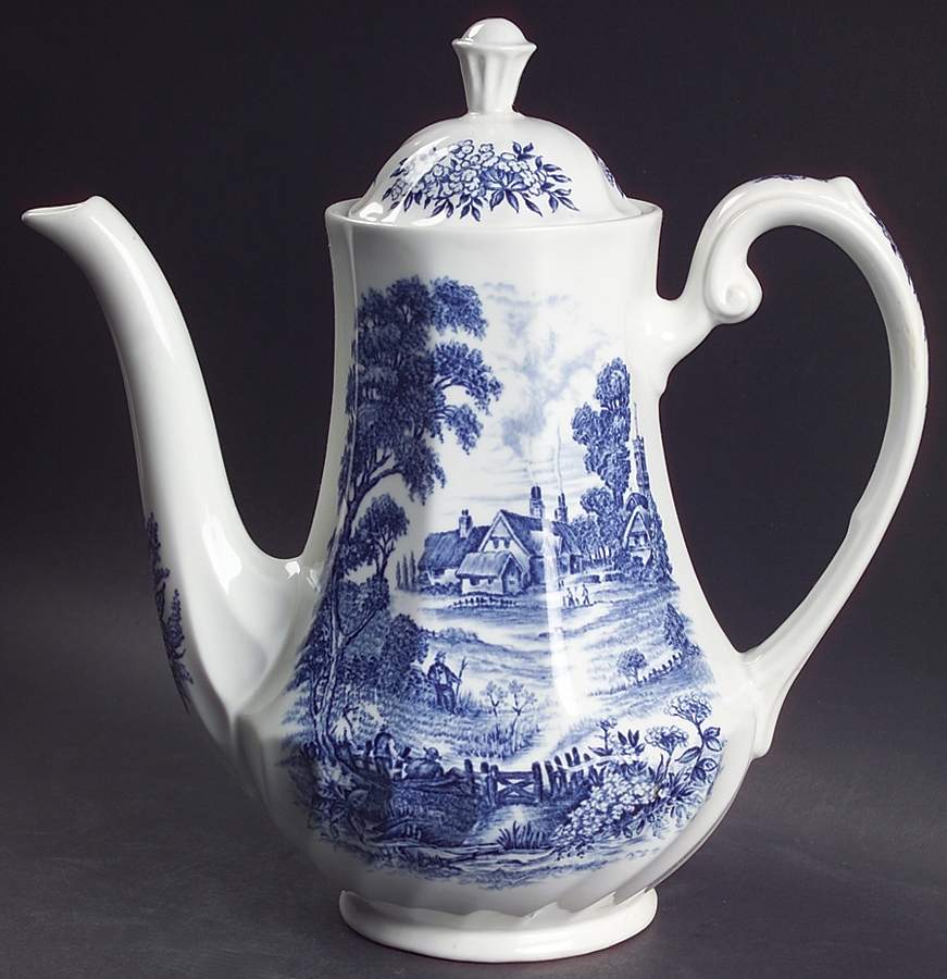 Meadowsweet Blue Coffee Pot & Lid by Ridgway (Ridgways)-1