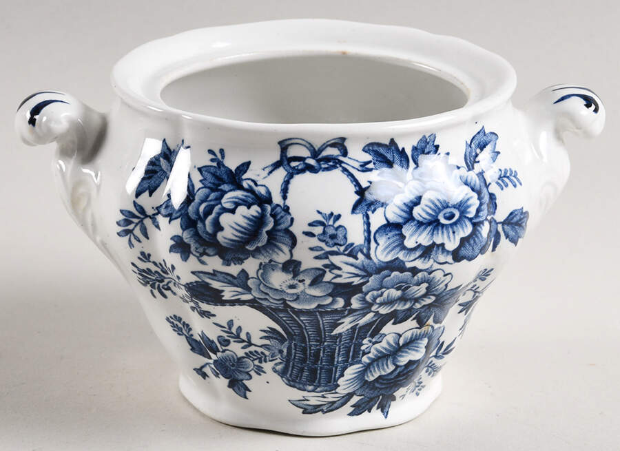 Old English Bouquet Blue Sugar Bowl No Lid by Ridgway (Ridgways)-1