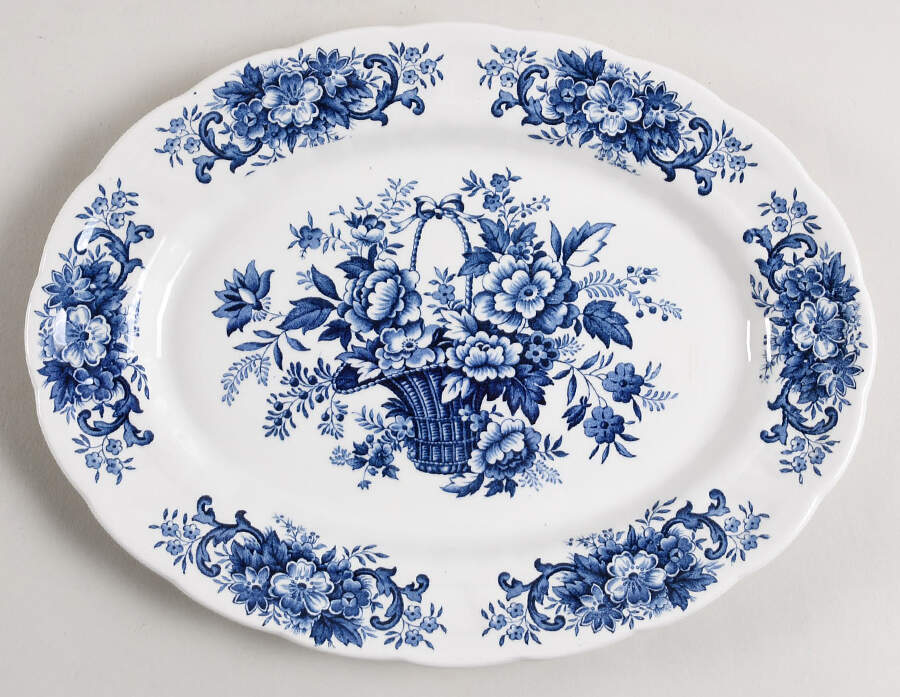 Old English Bouquet Blue 11" Oval Serving Platter by Ridgway (Ridgways)-1