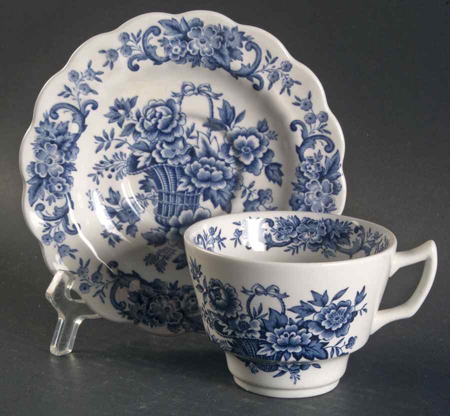 Old English Bouquet Blue Flat Cup & Saucer Set by Ridgway (Ridgways)-1