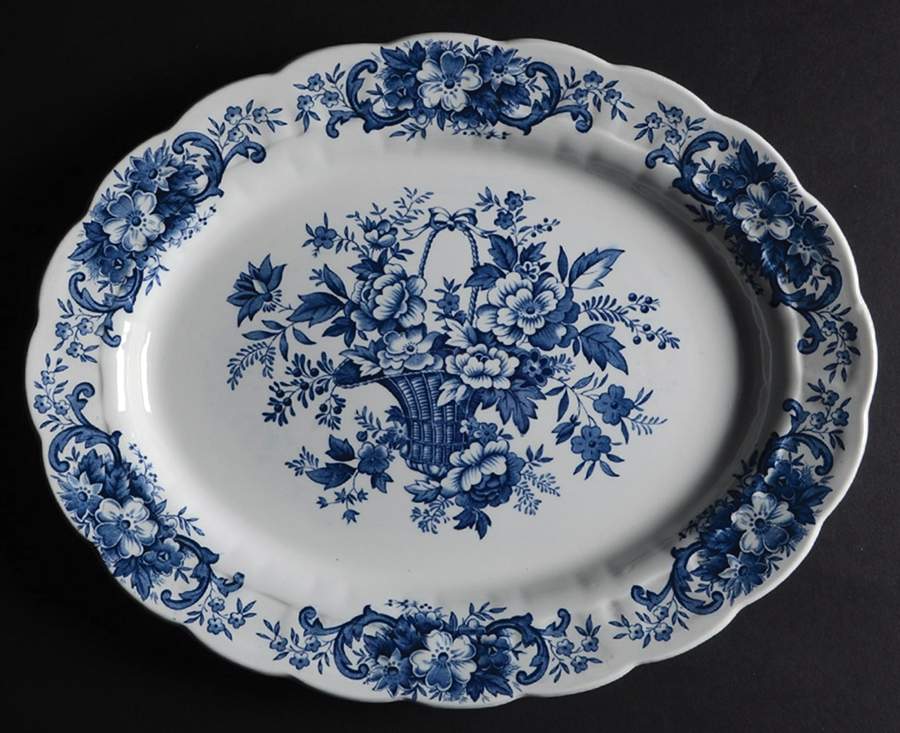 Old English Bouquet Blue 13" Oval Serving Platter by Ridgway (Ridgways)-1