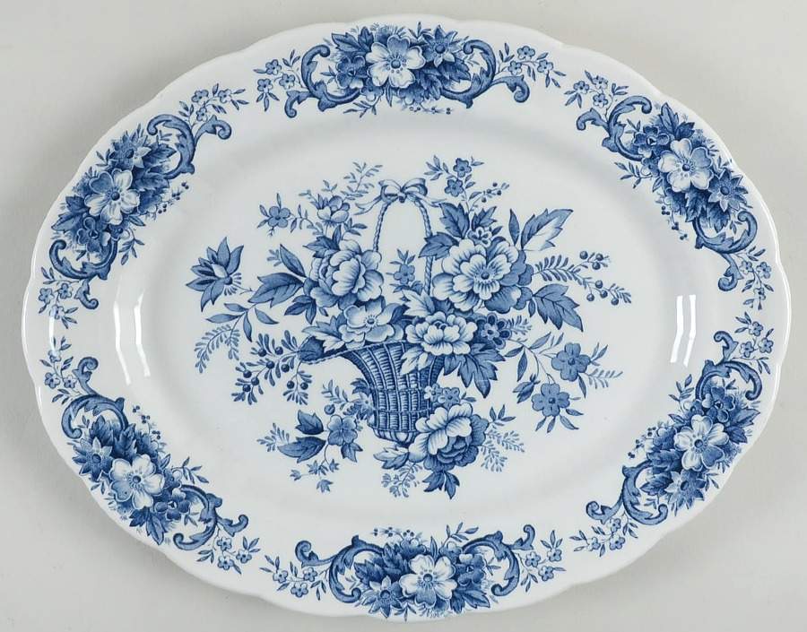 Old English Bouquet Blue 12" Oval Serving Platter by Ridgway (Ridgways)-1