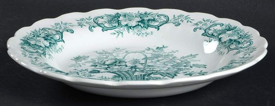 Old English Bouquet Green Rim Soup Bowl by Ridgway (Ridgways)-1