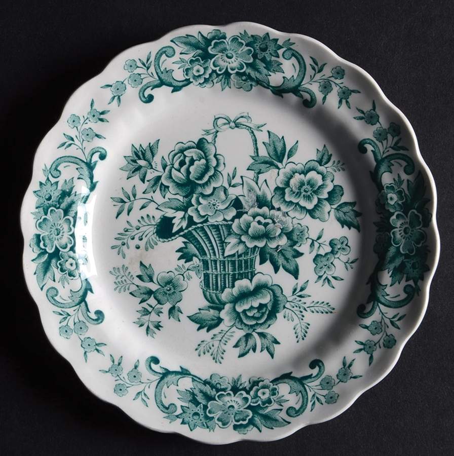 Old English Bouquet Green Bread & Butter Plate by Ridgway (Ridgways)-1