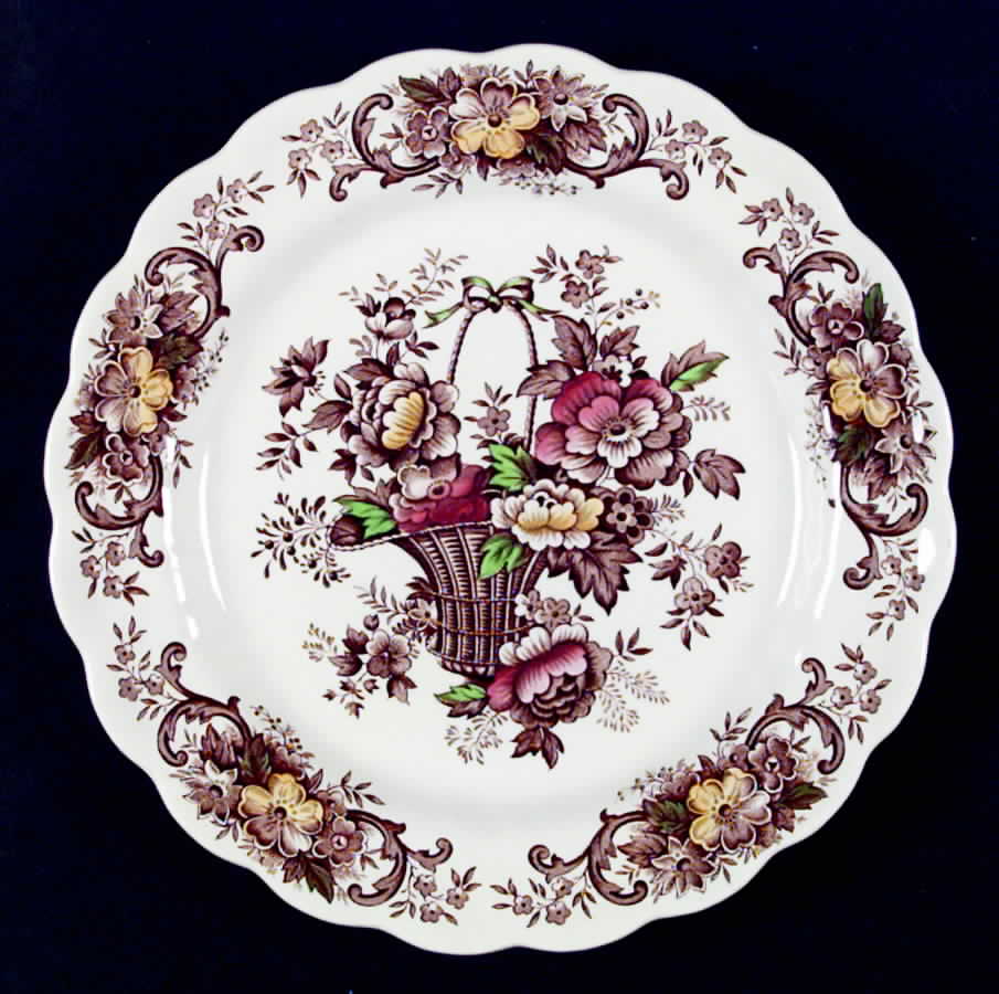 Old English Bouquet Brown Multicolor Dinner Plate by Ridgway (Ridgways)-1