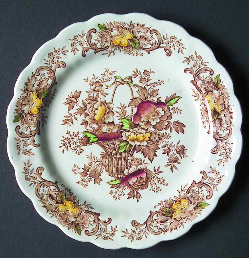 Old English Bouquet Brown Multicolor Salad Plate by Ridgway (Ridgways)-1