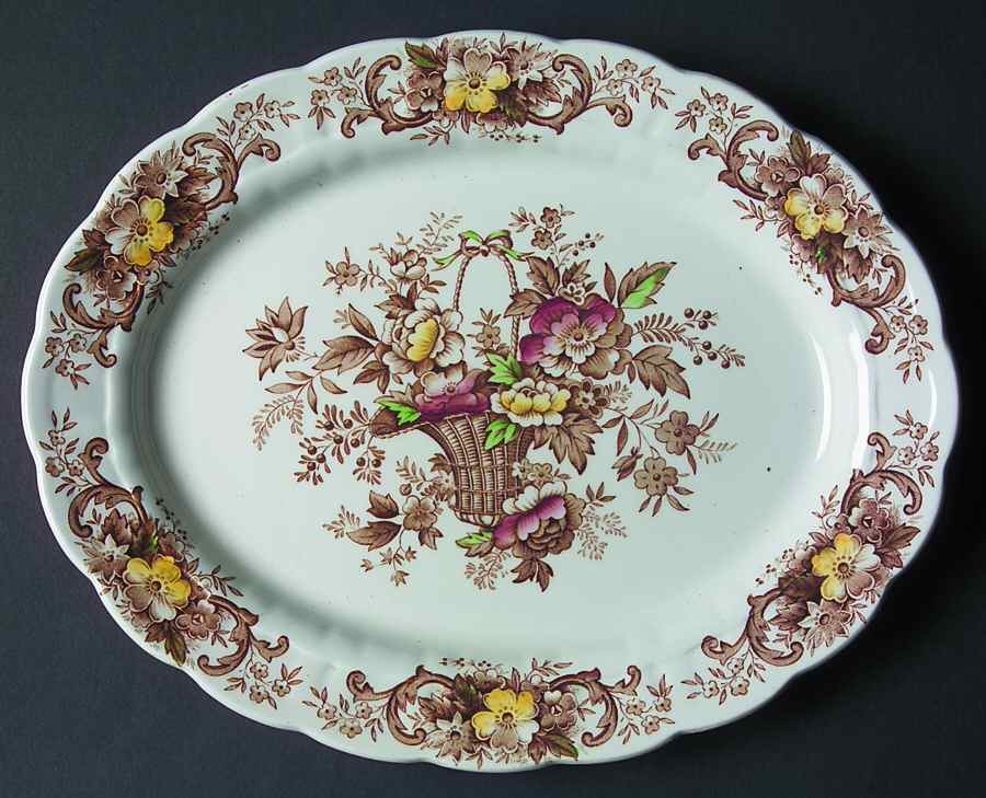 Old English Bouquet Brown Multicolor 12" Oval Serving Platter by Ridgway (Ridgways)-1