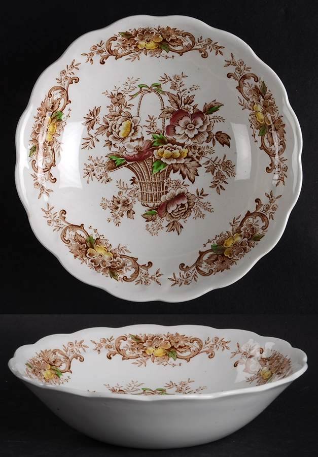 Old English Bouquet Brown Multicolor Coupe Cereal Bowl by Ridgway (Ridgways)-1