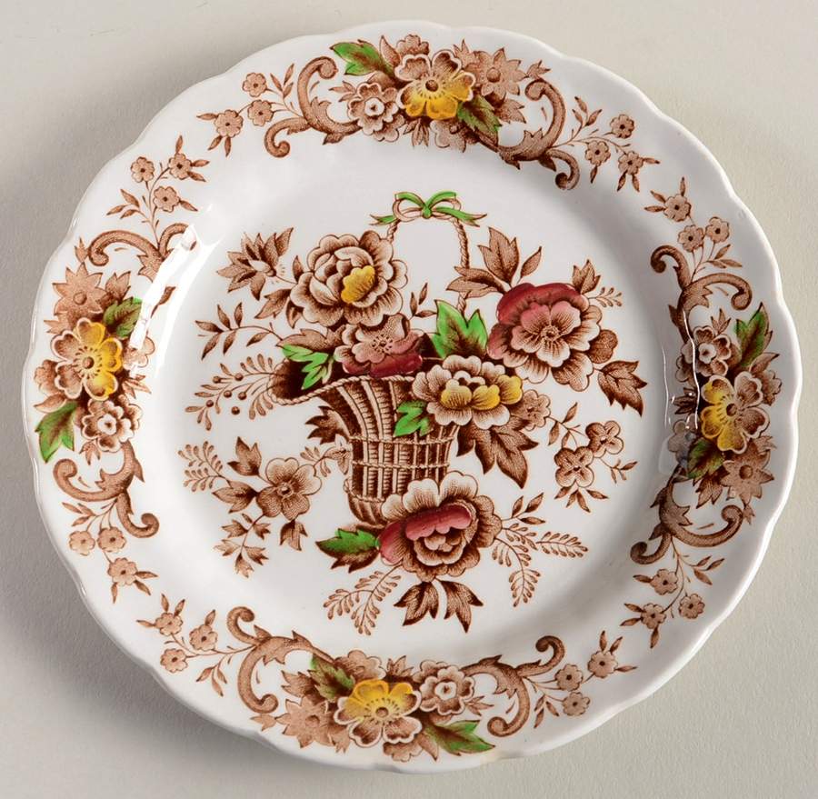 Old English Bouquet Brown Multicolor Bread & Butter Plate by Ridgway (Ridgways)-1
