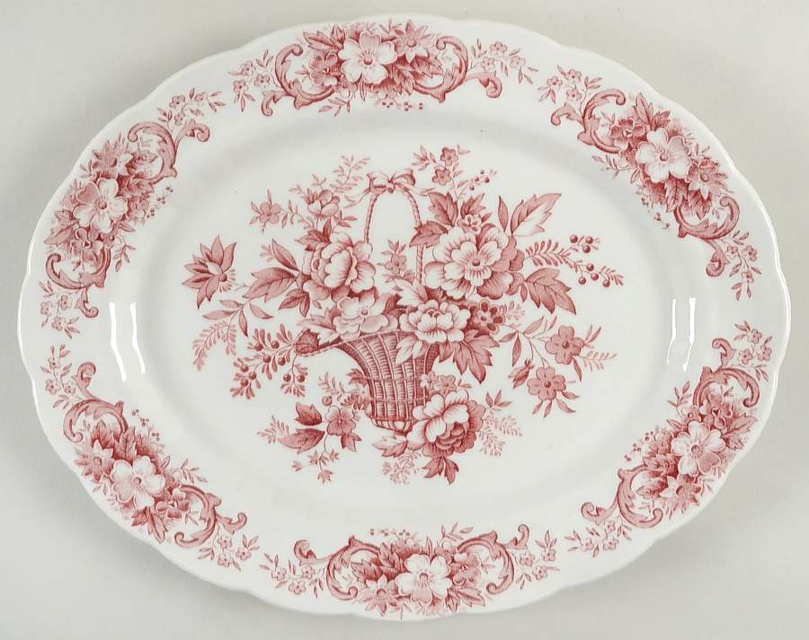 Old English Bouquet Red 12" Oval Serving Platter by Ridgway (Ridgways)-1