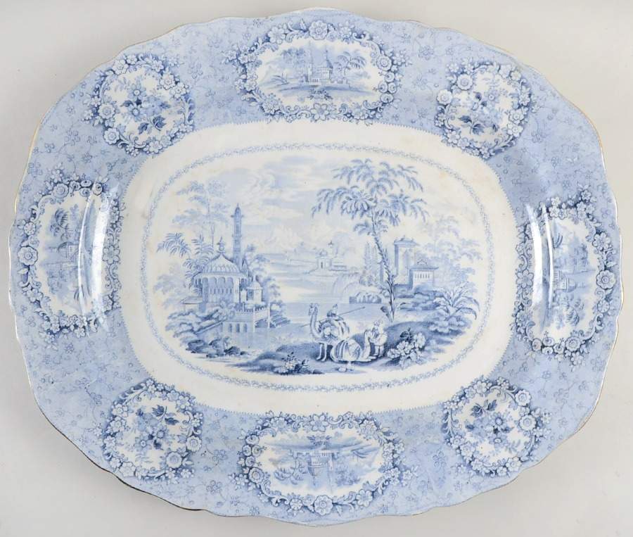 Oriental (Blue, Gold Trim) 19" Oval Serving Platter by Ridgway (Ridgways)-1