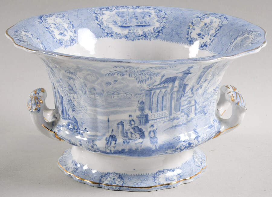 Oriental (Blue, Gold Trim) 5" Jardiniere by Ridgway (Ridgways)-1
