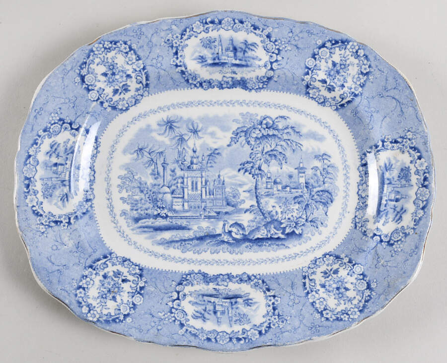Oriental (Blue, Gold Trim) 11" Oval Serving Platter by Ridgway (Ridgways)-1