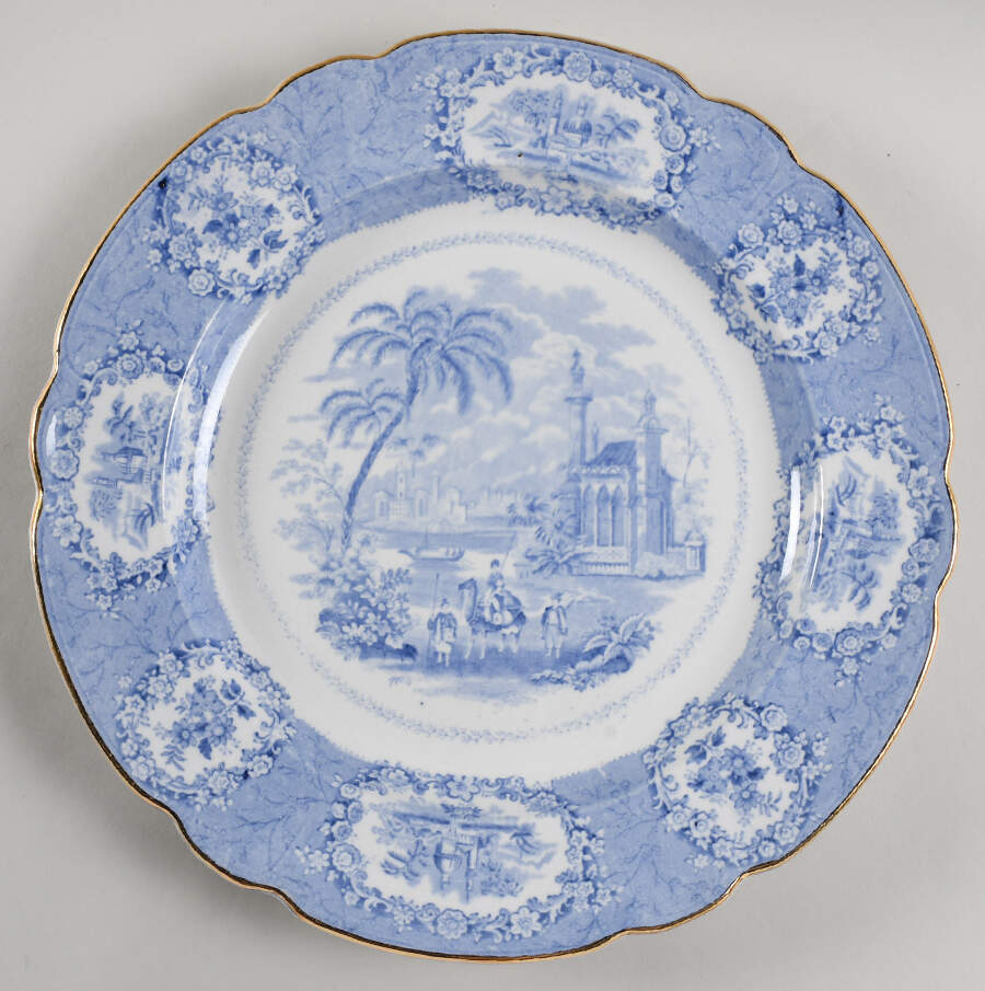 Oriental (Blue, Gold Trim) 13" Chop Plate (Round Platter) by Ridgway (Ridgways)-1