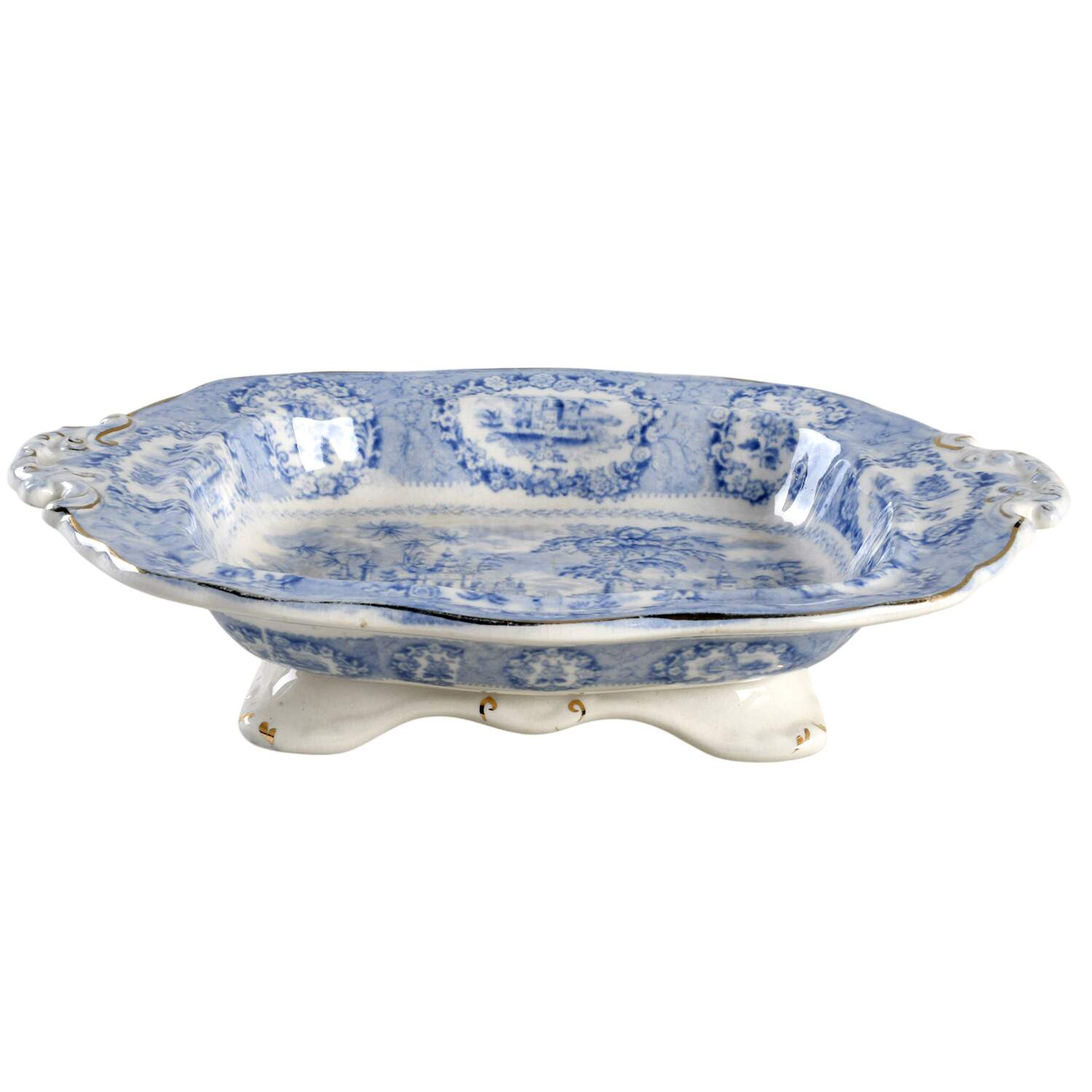 Oriental (Blue, Gold Trim) Oval Vegetable No Lid by Ridgway (Ridgways)-1