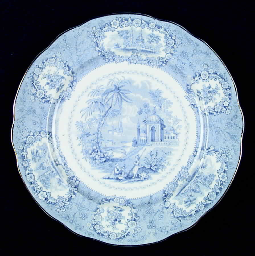 Oriental (Blue, Gold Trim) Dinner Plate by Ridgway (Ridgways)-1