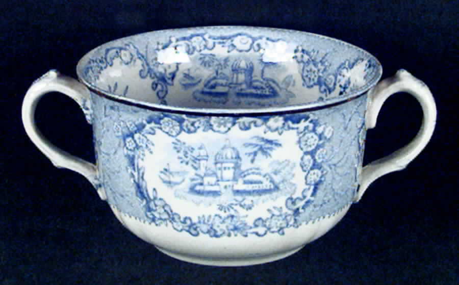 Oriental (Blue, Gold Trim) Flat Bouillon Cup & Saucer by Ridgway (Ridgways)-1