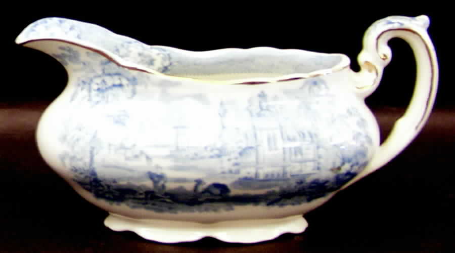 Oriental (Blue, Gold Trim) Gravy Boat by Ridgway (Ridgways)-1