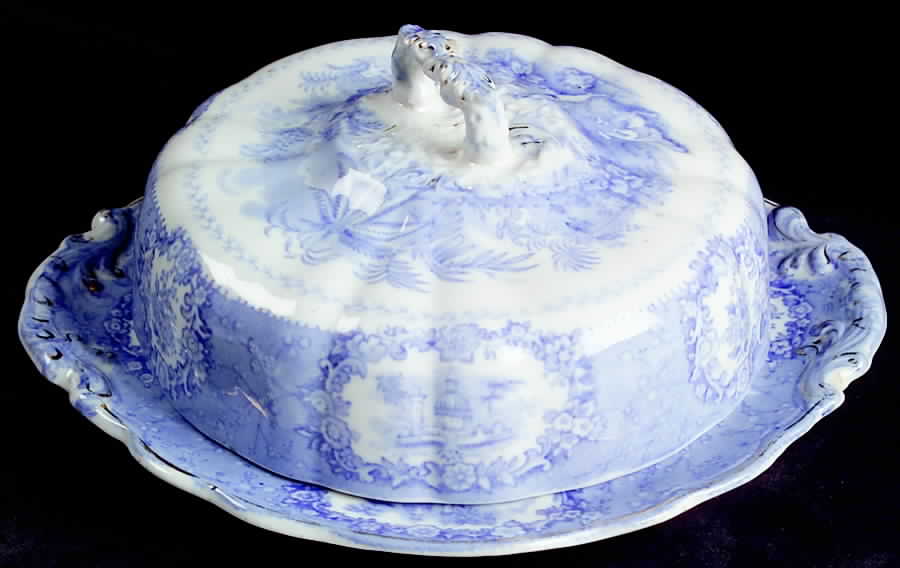 Oriental (Blue, Gold Trim) Round Covered Butter by Ridgway (Ridgways)-1