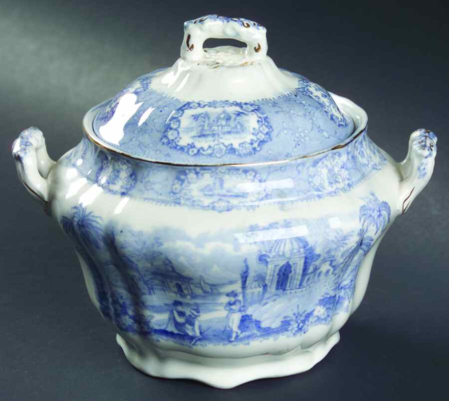 Oriental (Blue, Gold Trim) Sugar Bowl & Lid by Ridgway (Ridgways)-1