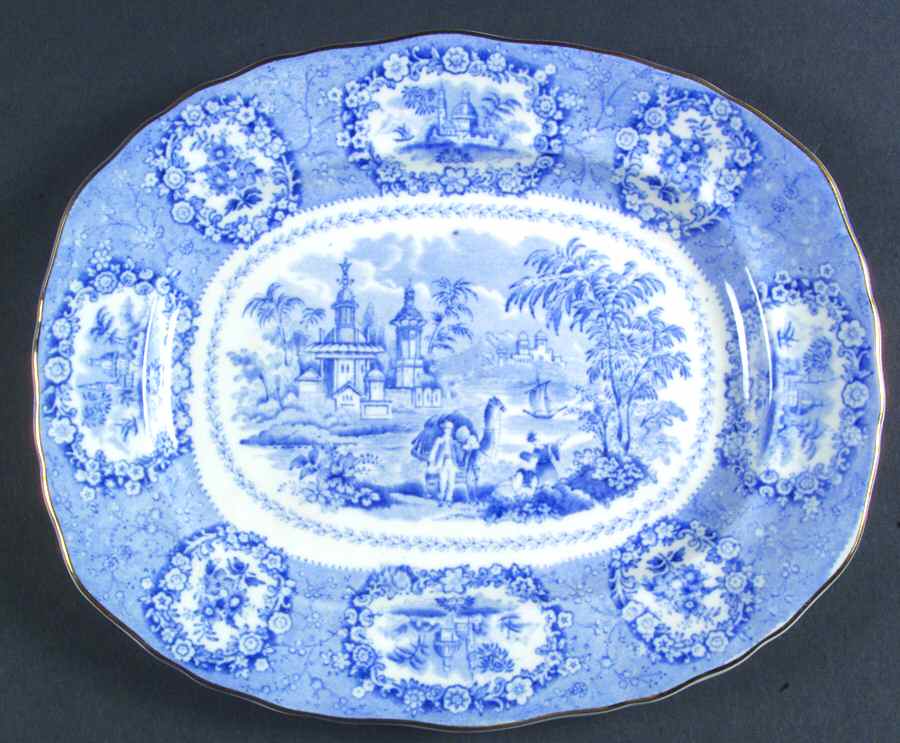 Oriental (Blue, Gold Trim) 9" Oval Serving Platter by Ridgway (Ridgways)-1