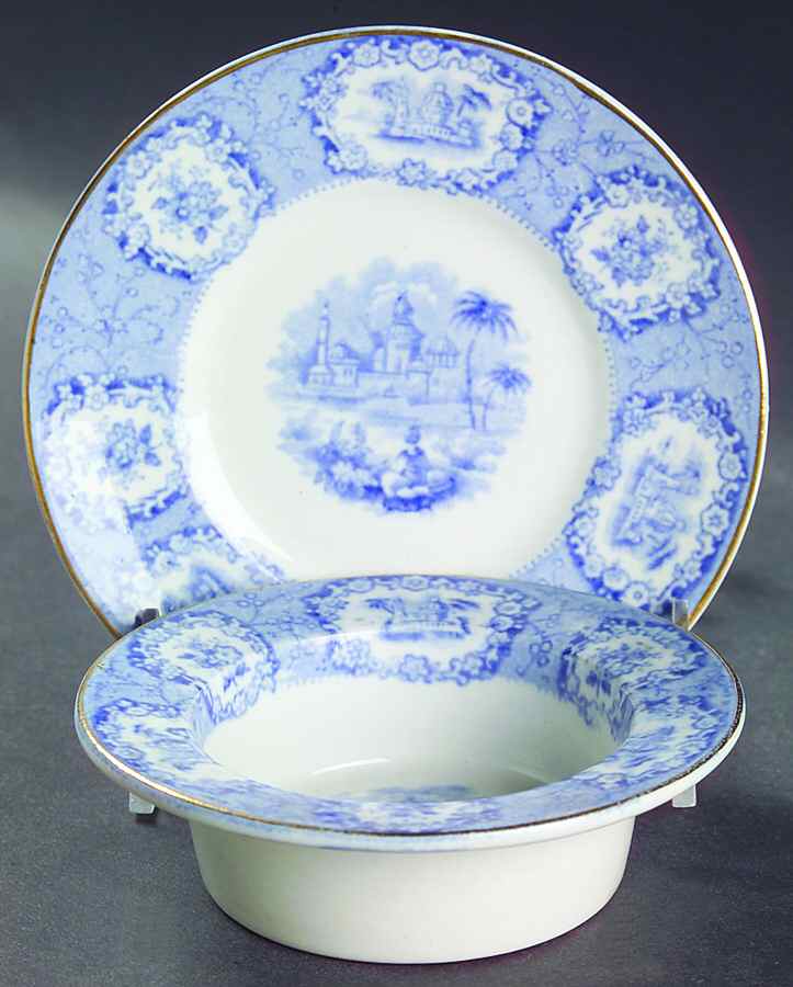 Oriental (Blue, Gold Trim) Ramekin & Saucer Set by Ridgway (Ridgways)-1