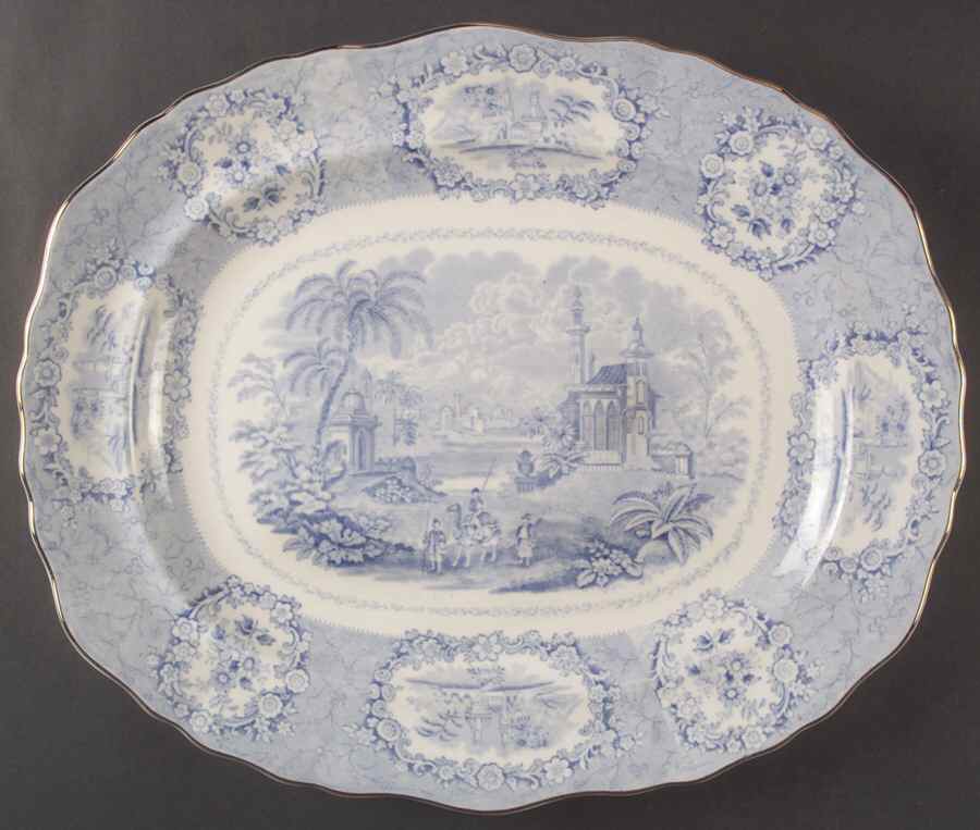 Oriental (Blue, Gold Trim) 17" Oval Serving Platter by Ridgway (Ridgways)-1