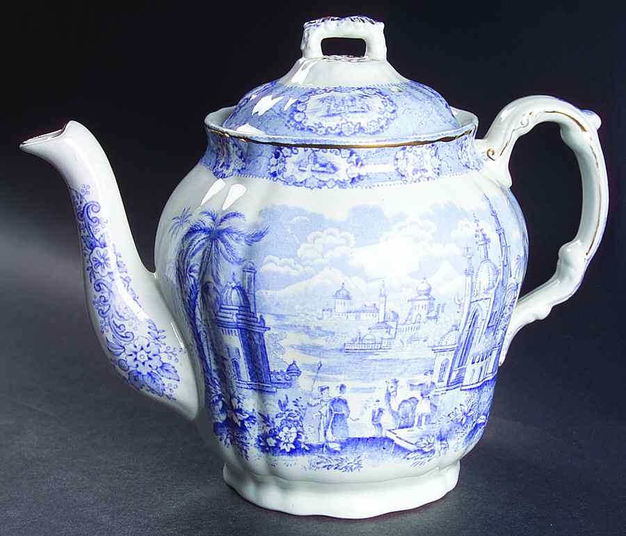 Oriental (Blue, Gold Trim) Coffee Pot & Lid by Ridgway (Ridgways)-1