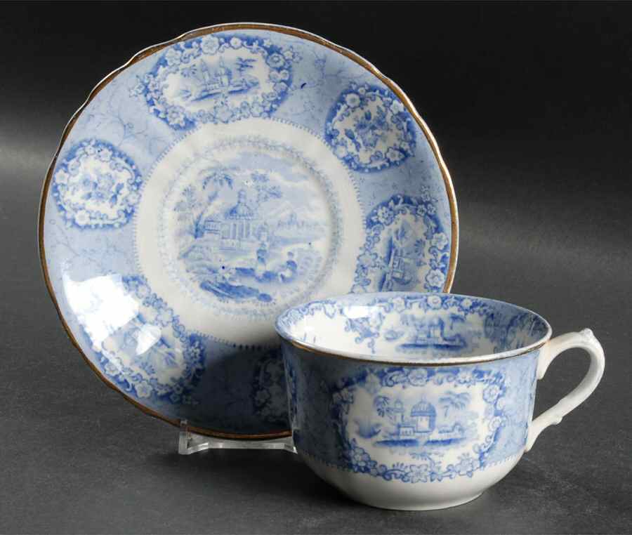 Oriental (Blue, Gold Trim) Oversized Cup & Saucer Set by Ridgway (Ridgways)-1