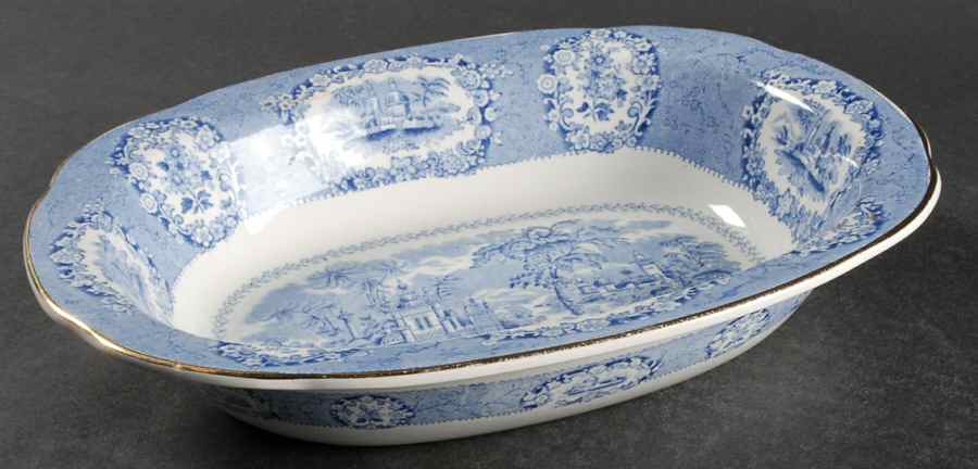 Oriental (Blue, Gold Trim) 10" Oval Vegetable Bowl by Ridgway (Ridgways)-1