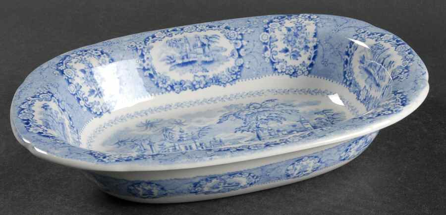 Oriental (Blue, Gold Trim) 9" Oval Vegetable Bowl by Ridgway (Ridgways)-1
