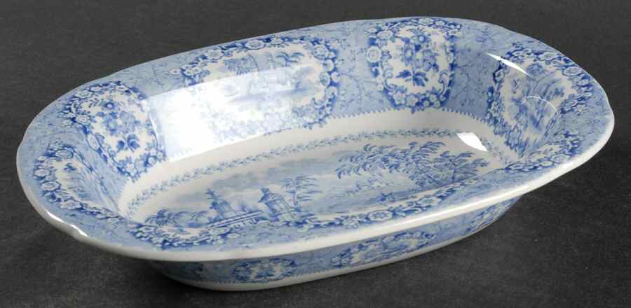 Oriental (Blue, Gold Trim) 8" Oval Vegetable Bowl by Ridgway (Ridgways)-1