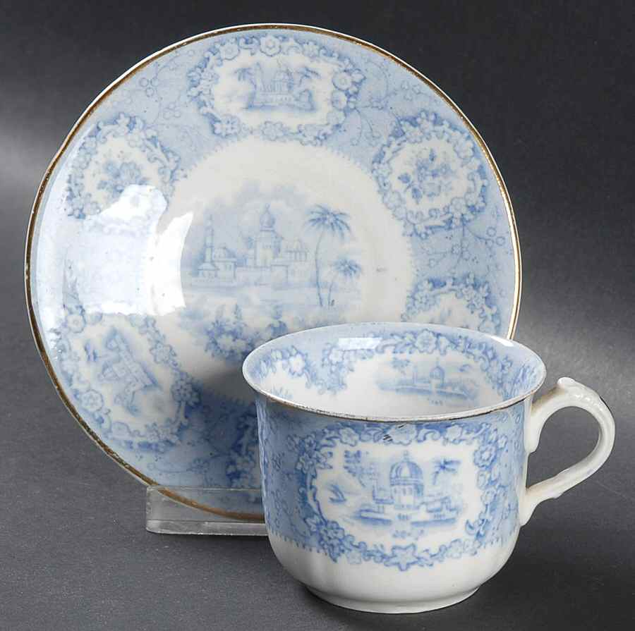 Oriental (Blue, Gold Trim) Flat Demitasse Cup & Saucer Set by Ridgway (Ridgways)-1