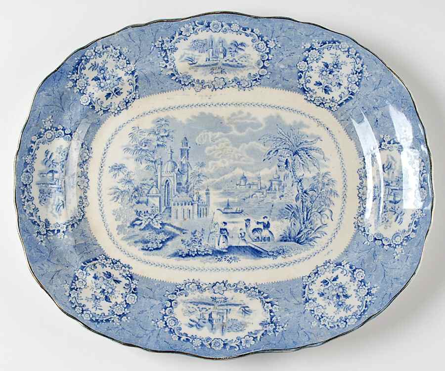 Oriental (Blue, Gold Trim) 14" Oval Serving Platter by Ridgway (Ridgways)-1